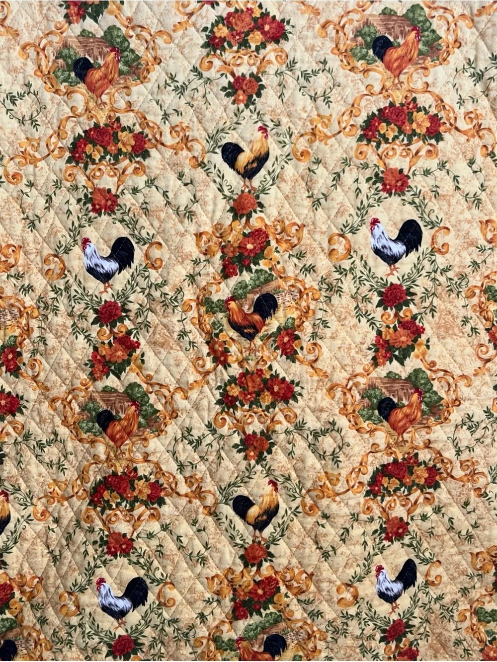 Rooster Pillow Sham Hand Sewn Quilted Farmhouse Wall Yellow Country 25” Square